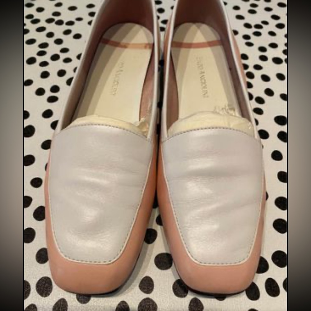 Pink and White Leather Loafers 8